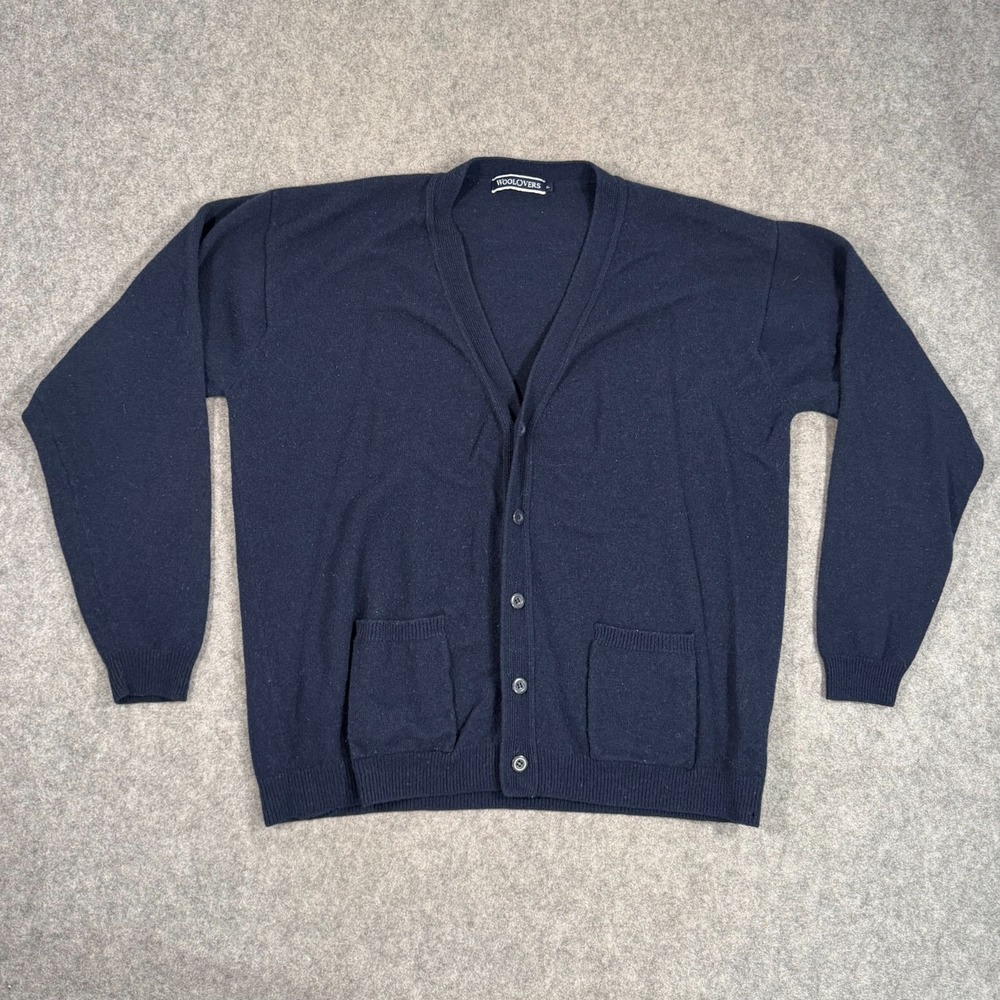WoolOvers Navy Blue Wool Long Sleeve Button Down Cardigan‎ Sweater Men's Size XL